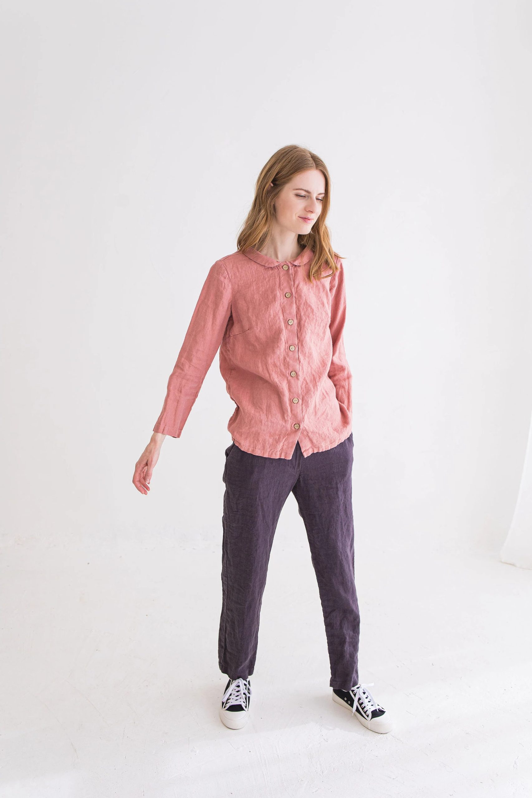 Women's Linen Peter Pan Collar Shirt - Image 6