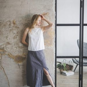 Women's Linen Side Slit Maxi Skirt