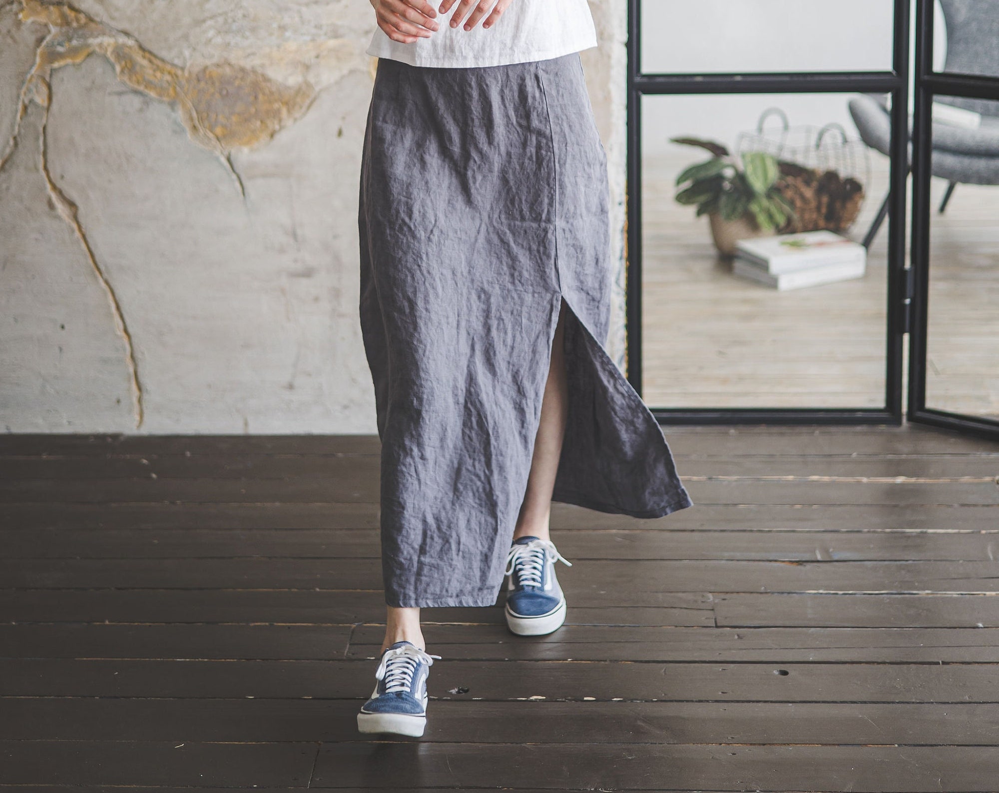 Women's Linen Side Slit Maxi Skirt - Image 4