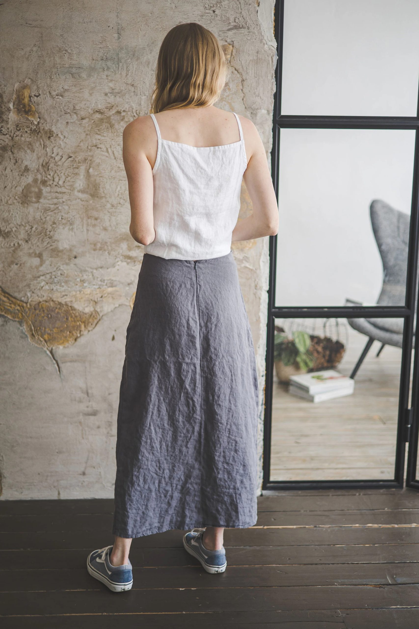 Women's Linen Side Slit Maxi Skirt - Image 3
