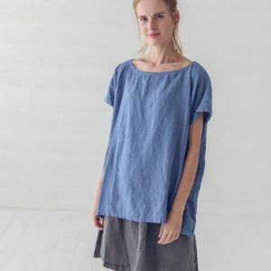 Light blue linen dropped shoulder top