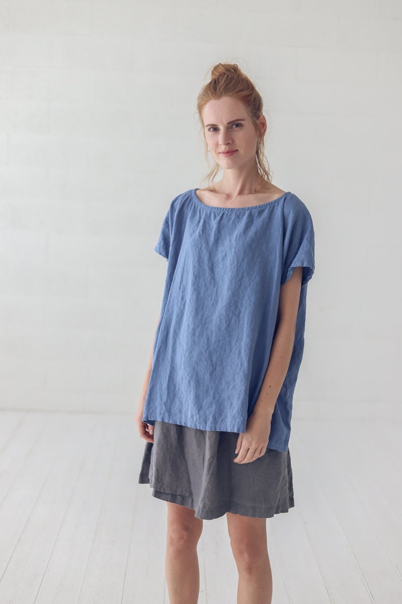 Light blue linen dropped shoulder top