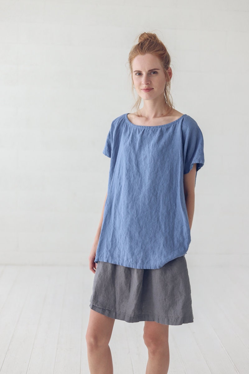 Light blue linen dropped shoulder top - Image 3