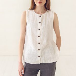 Women's Linen Sleeveless Button Front Top