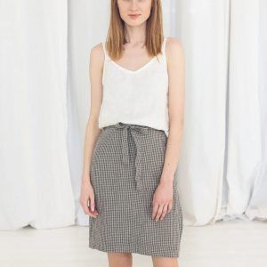 Women's Linen Houndstooth Pencil Skirt