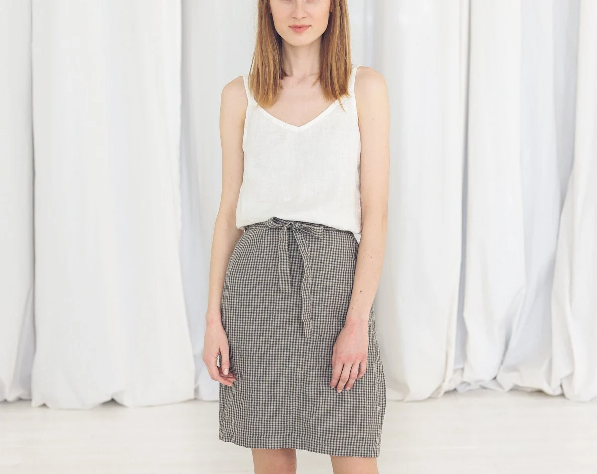 Women's Linen Houndstooth Pencil Skirt