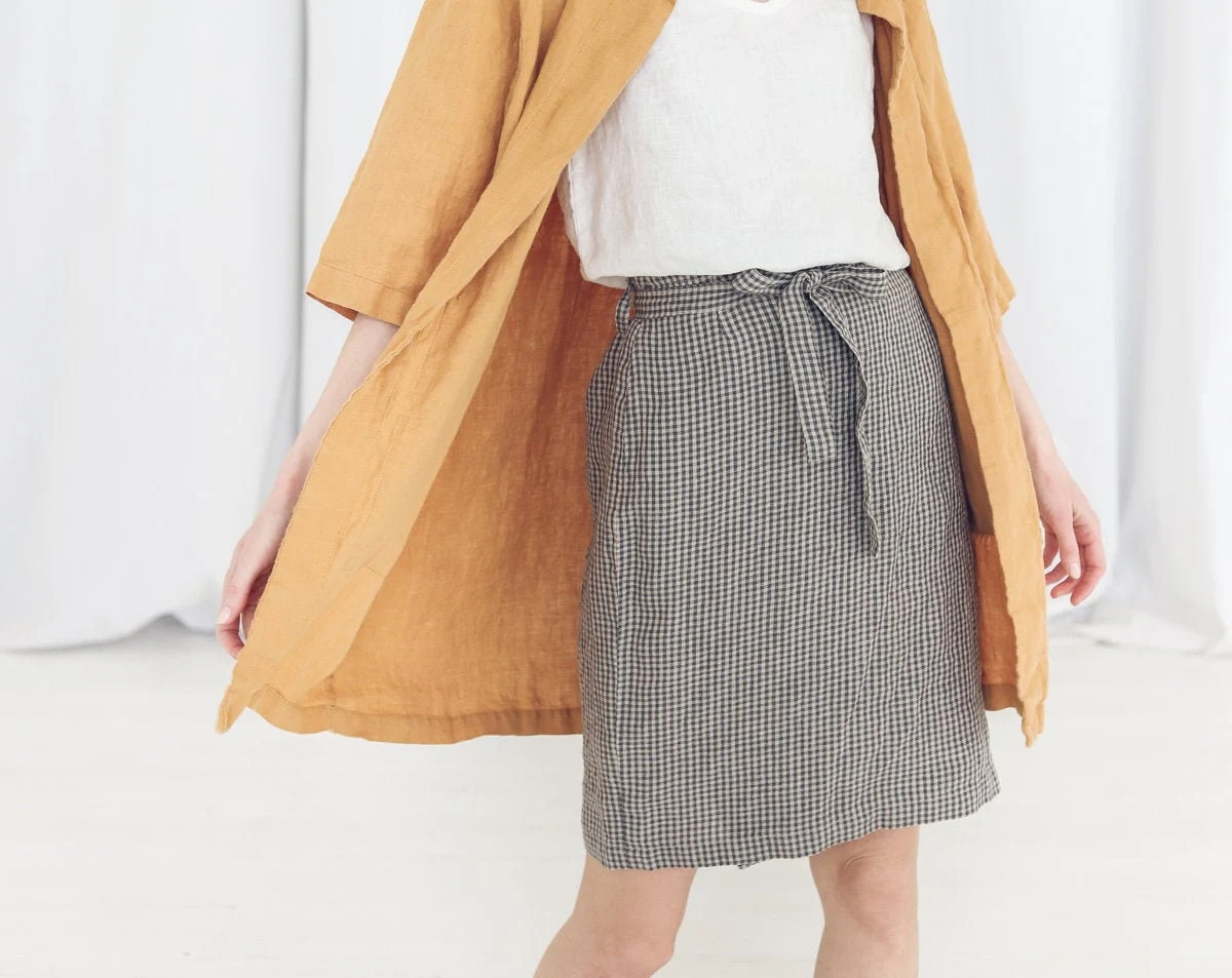 Women's Linen Houndstooth Pencil Skirt - Image 3