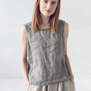 Women's Linen Plaid Vest