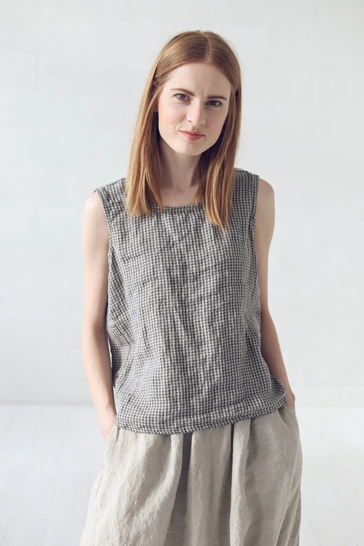 Women's Linen Plaid Vest