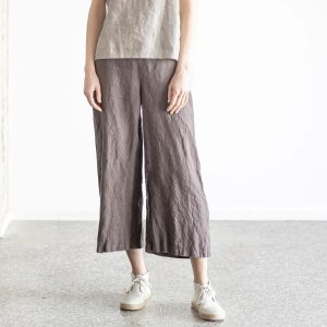 Women's Linen Wide-Leg Cropped Pants