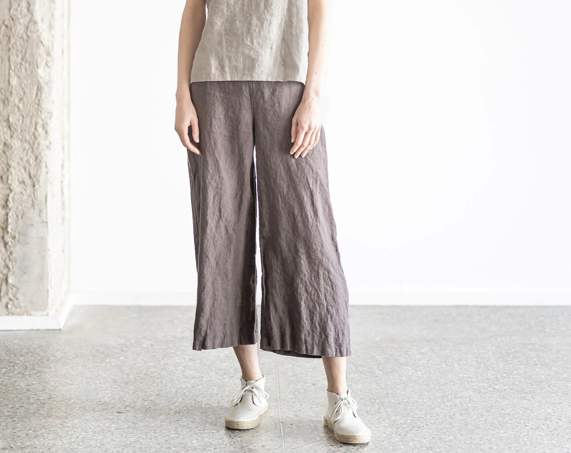 Women's Linen Wide-Leg Cropped Pants