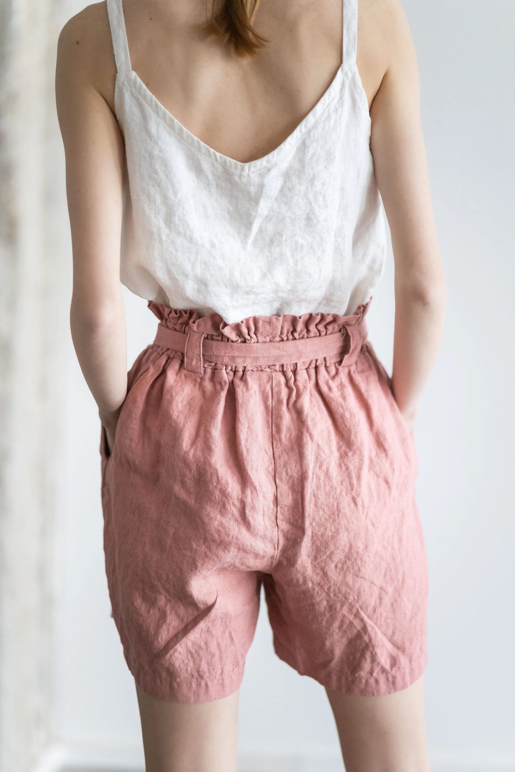 Women's Tie Linen Paperbag Shorts - Image 6