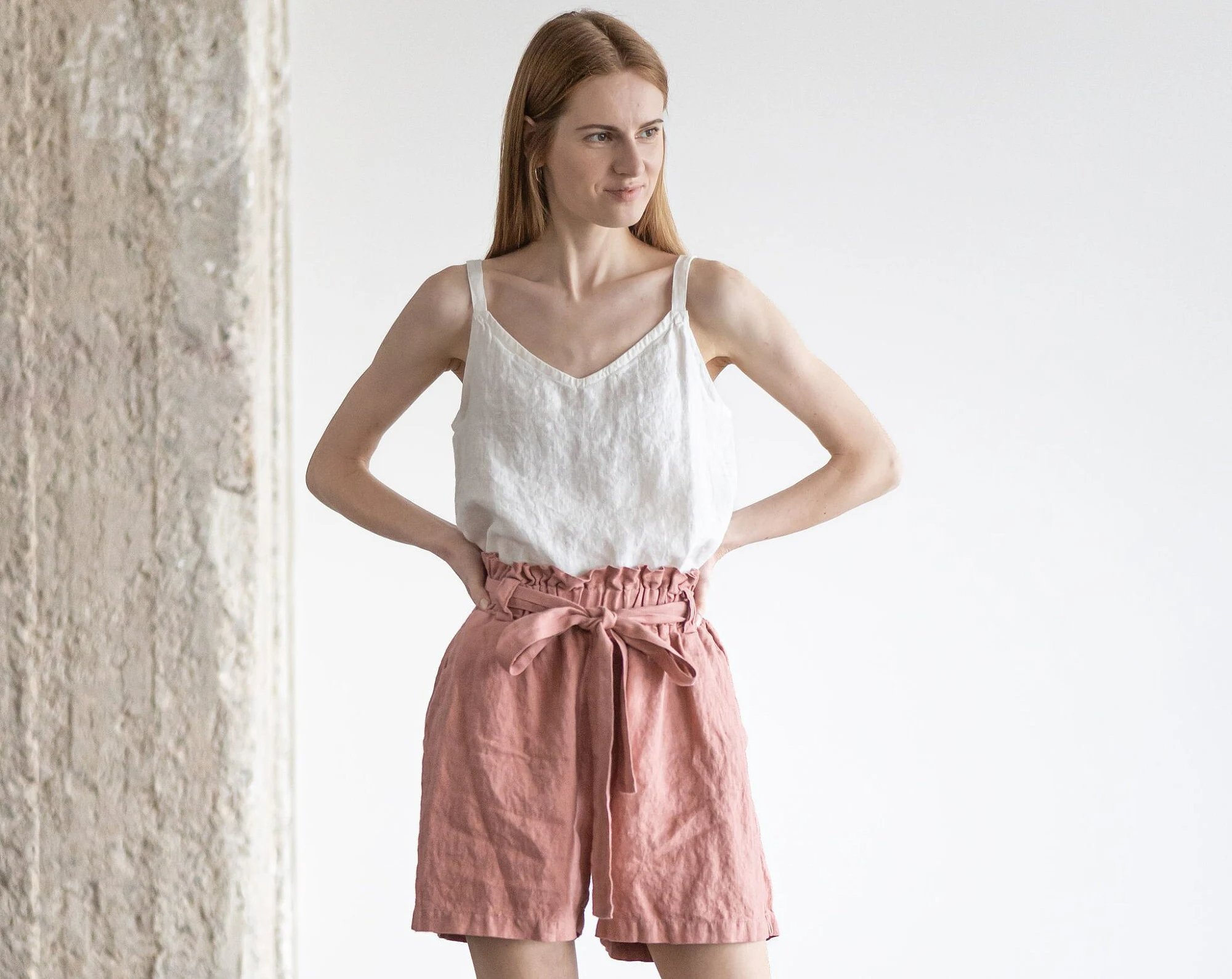 Women's Tie Linen Paperbag Shorts - Image 5