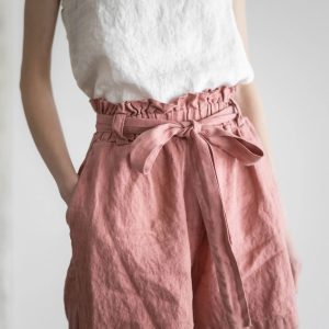 Women's Tie Linen Paperbag Shorts