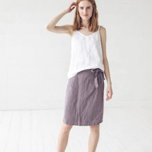 Women's Linen Wrap Midi Skirt