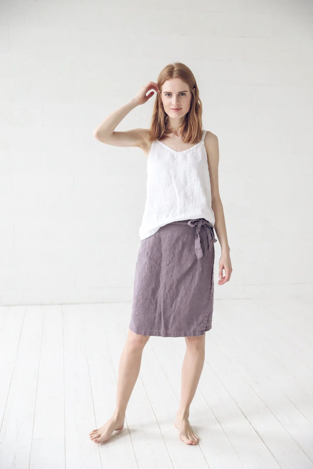 Women's Linen Wrap Midi Skirt