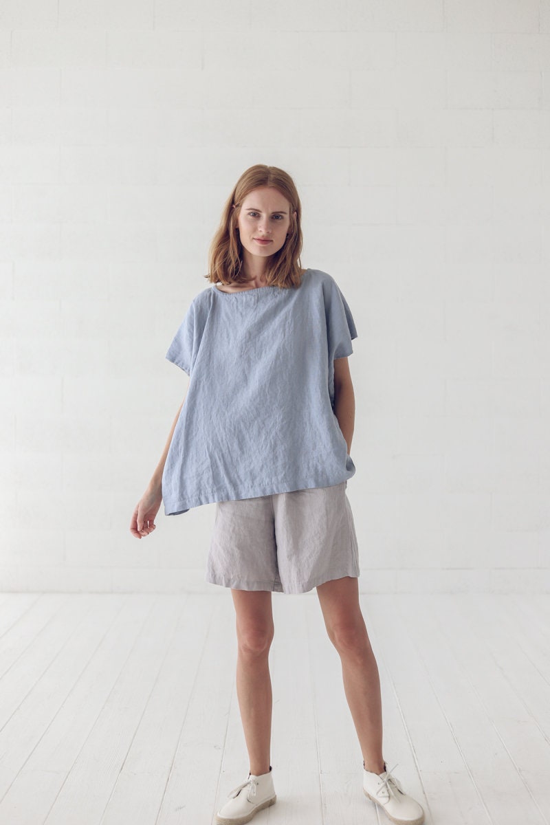 Women's linen loose short-sleeved top - Image 4
