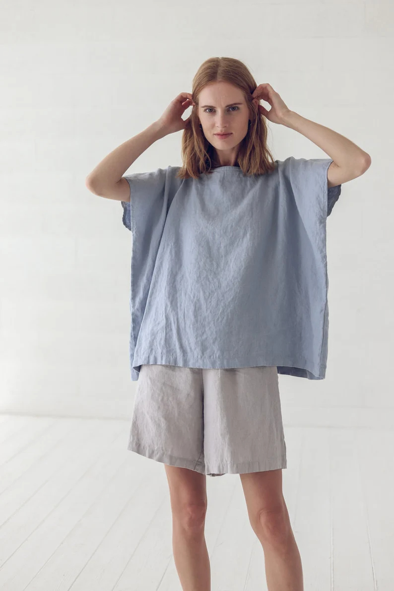 Women's linen loose short-sleeved top - Image 3