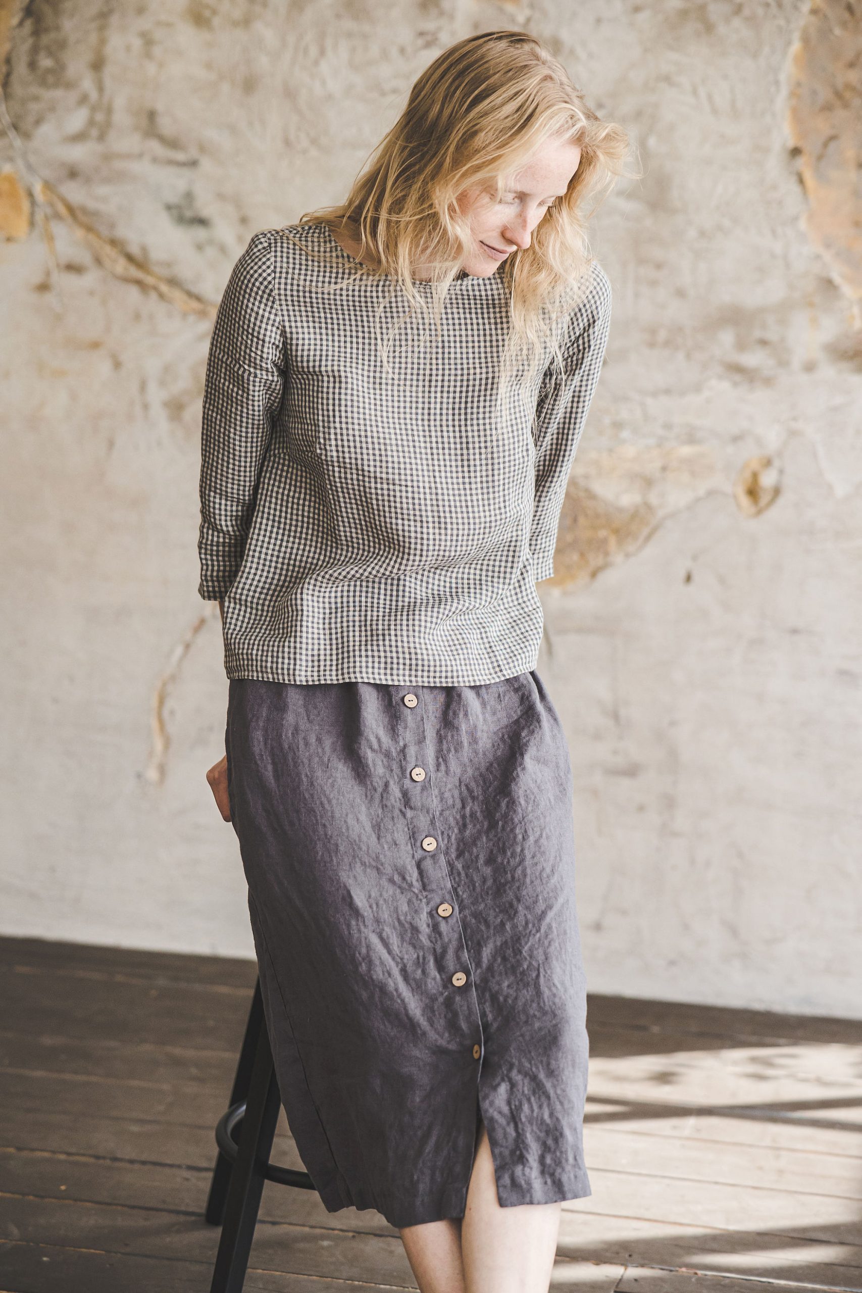 Women's Linen Button Front Midi Skirt - Image 4