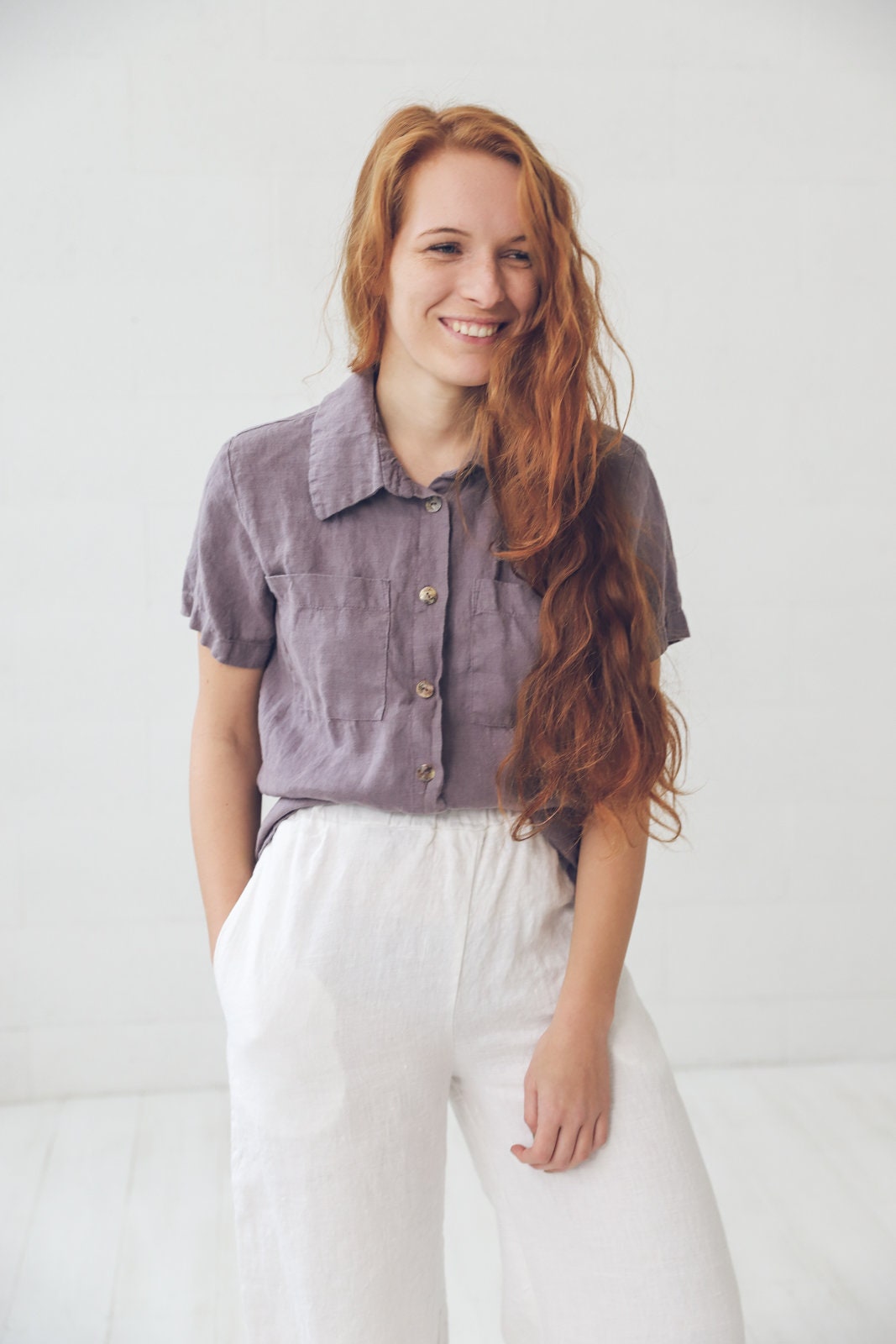 Women's Linen Short Sleeve Pocket Shirt - Image 5