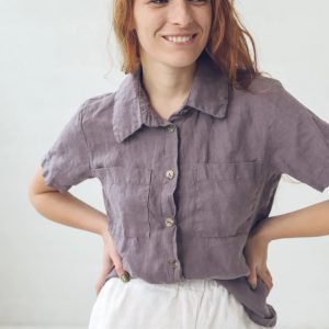 Women's Linen Short Sleeve Pocket Shirt