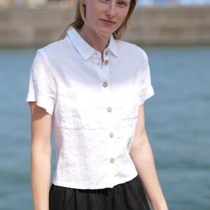 Women's Linen Short Sleeve Button-Down Shirt