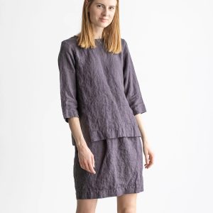 Women's Linen Elastic Waist Midi Skirt