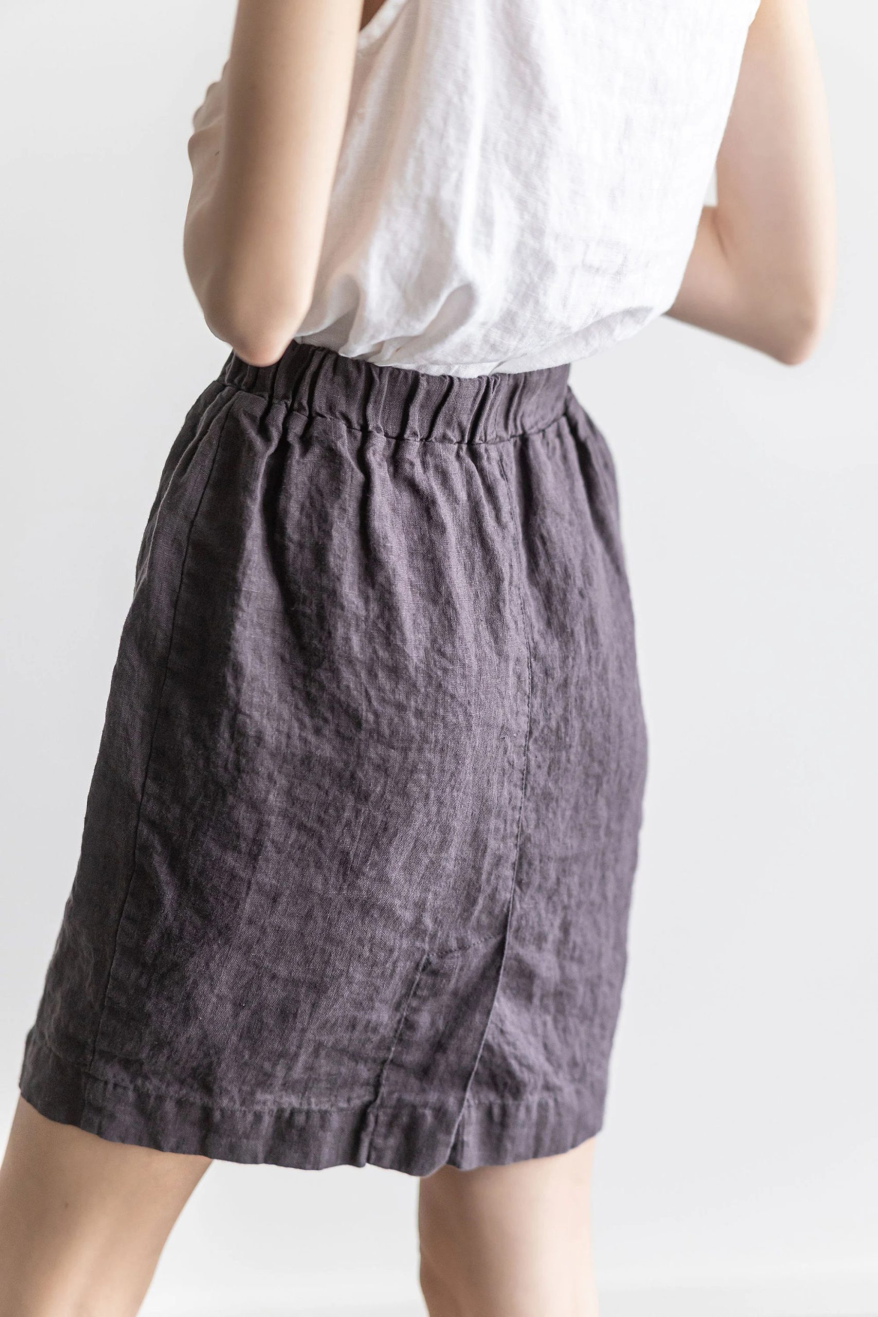 Women's Linen Elastic Waist Midi Skirt - Image 3