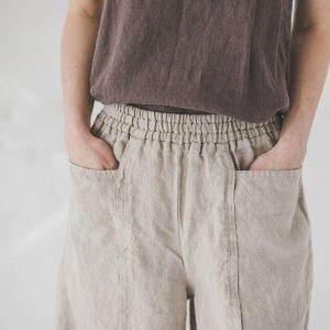 Women's Linen Elastic Waist Bermuda Shorts