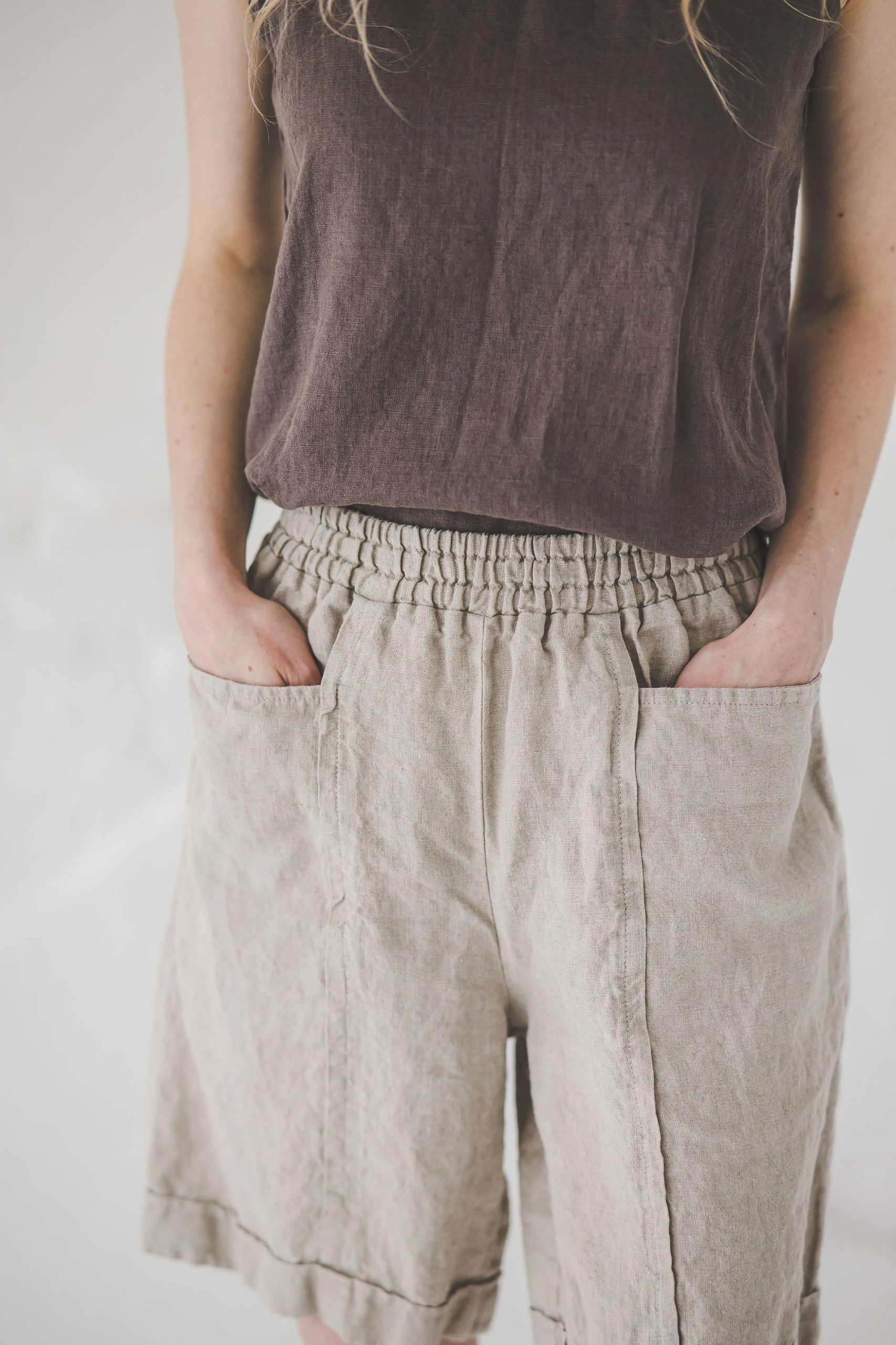 Women's Linen Elastic Waist Bermuda Shorts