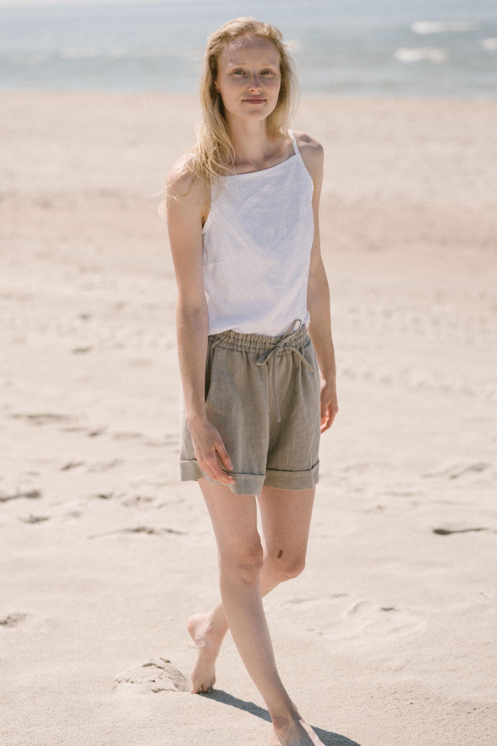 Women's Linen Loose Roll-Up Shorts