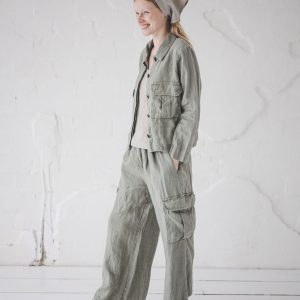 Women's Linen Cargo Wide-Leg Pants