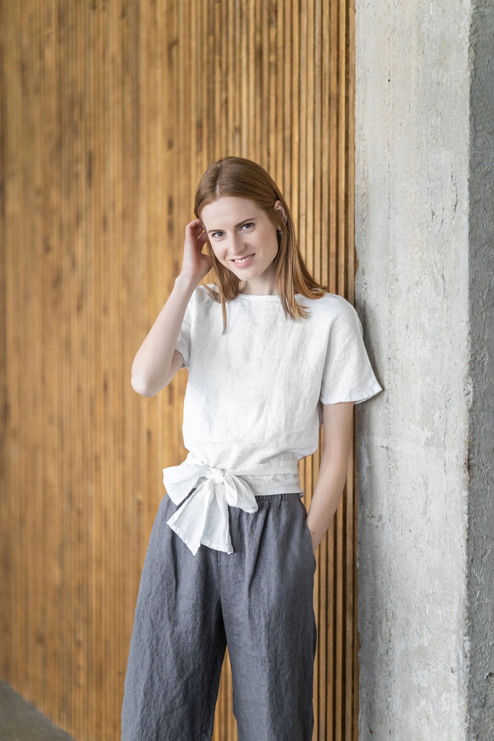 Women's Linen Belted Short Sleeve Top - Image 5